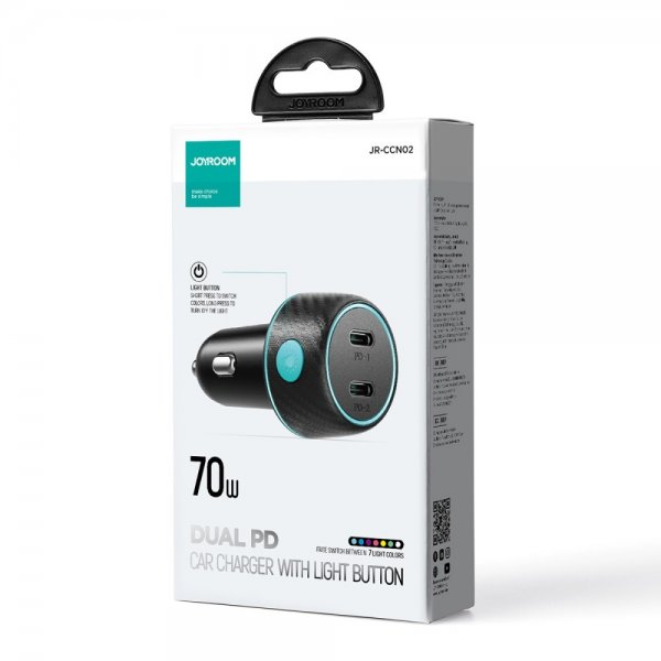 Joyroom Autolaturi CCN02 70W Dual PD Autolaturi valopainikkeella USB-C