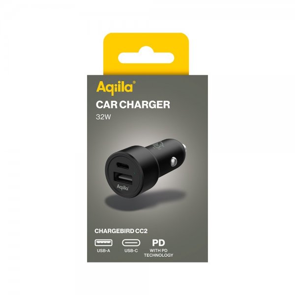 Aqiila Billaddare Chargebird CC2 USB-C + USB-A 32W Musta