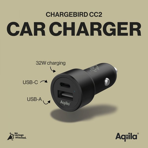 Aqiila Billaddare Chargebird CC2 USB-C + USB-A 32W Musta