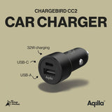 Aqiila Billaddare Chargebird CC2 USB-C + USB-A 32W Musta