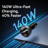 Baseus Autolaturi Digitaalinäyttö PD3.1 Dual Cast Pikalaturi 140W