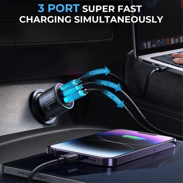 Joyroom autolaturi JR-CCN07 3-porttinen autolaturi 120W