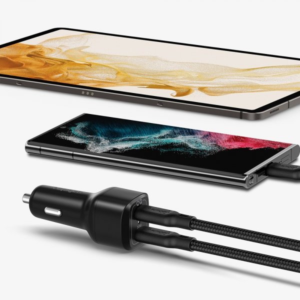 Spigen autolaturi PowerArc ArcStation Dual Port 75W musta