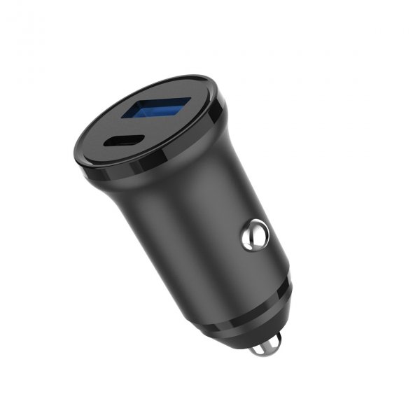 Gear Autolaturi USB-C PD 30W + USB-A QC18W Musta