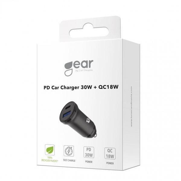 Gear Autolaturi USB-C PD 30W + USB-A QC18W Musta