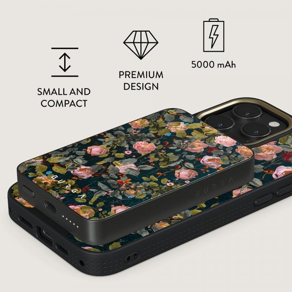 Burga Powerbank MagSafe 5000 mAh Bloomy Garden Metallinharmaa