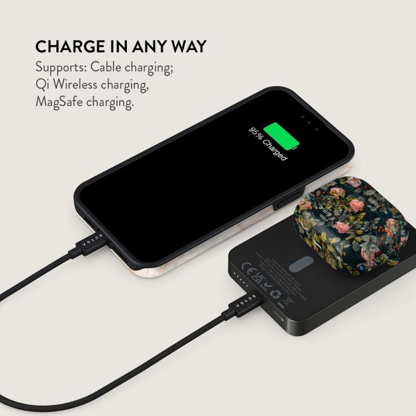 Burga Powerbank MagSafe 5000 mAh Bloomy Garden Metallinharmaa