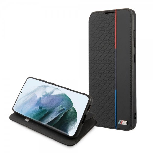 BMW Samsung Galaxy S21 FE -suojakuori Triangle Pattern & Tricolor Stripe, musta