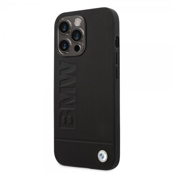 BMW iPhone 14 Pro Kuoret Hot Stamp Metal Logo Musta