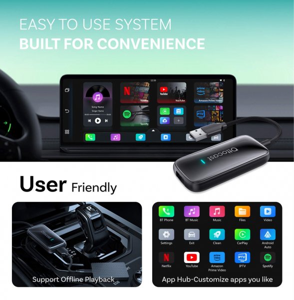Ottocast Play2Video Ultra Langaton CarPlay/Android Auto-sovitin Kaikki yhdessä