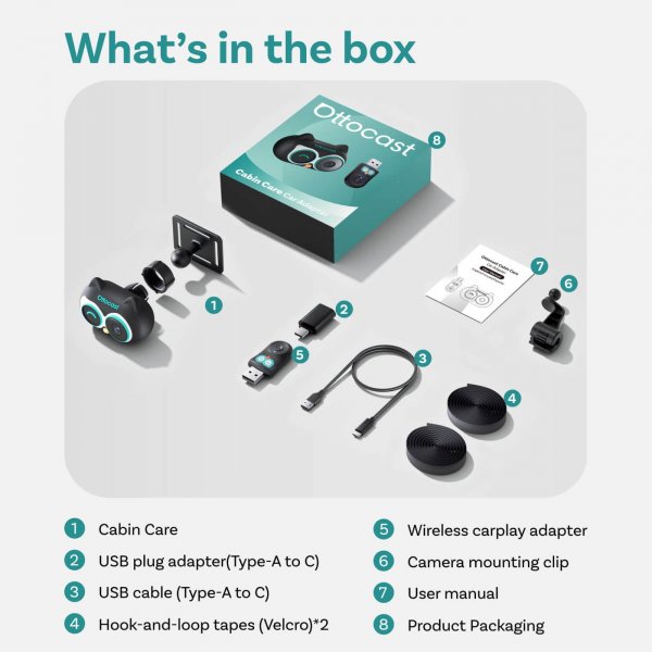 Ottocast Cabin Care Langaton Apple CarPlay -sovitin kameralla