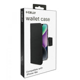 Celly iPhone 16e/17e -suojakotelo, Wally Wallet Case, musta