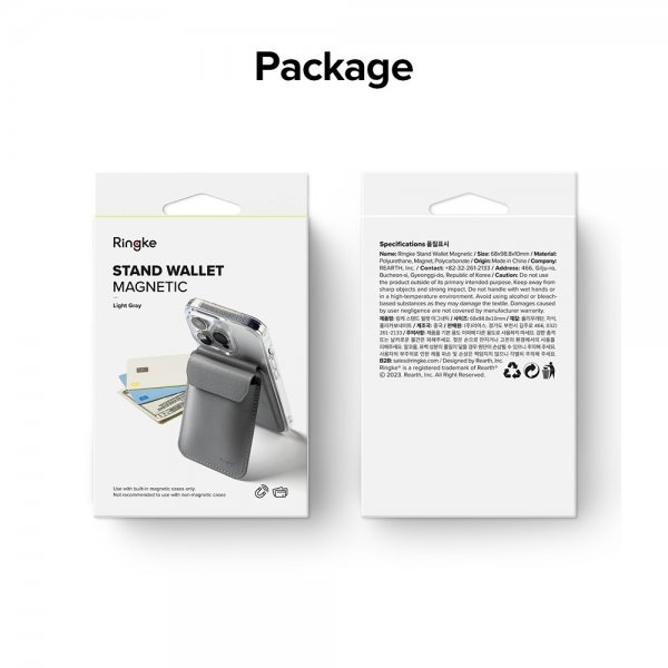 Ringke Korttikotelo Stand Wallet Magnetic MagSafe Light Gray