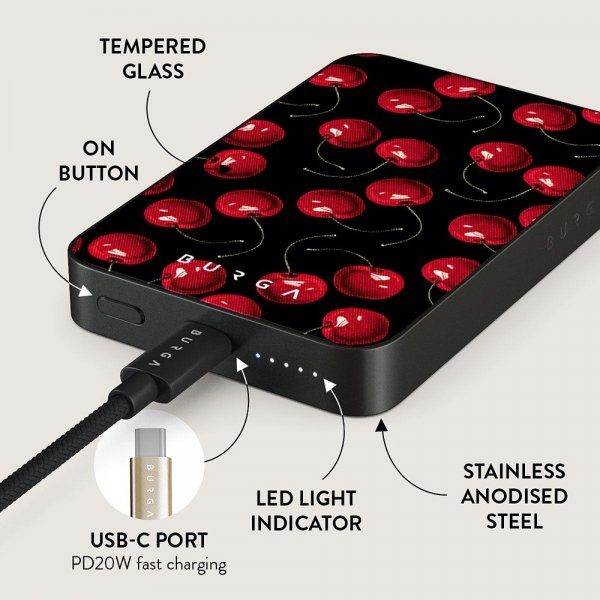 Burga Powerbank MagSafe 5000 mAh Cherrybomb Metallinharmaa