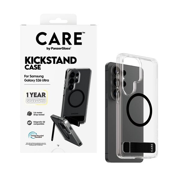 CARE by PanzerGlass Samsung Galaxy S26 Ultra -suojakuori jalustalla MagSafe Läpinäkyvä