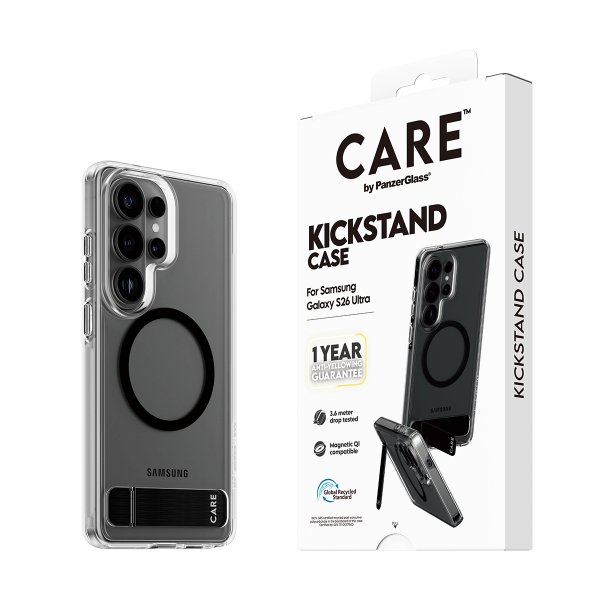 CARE by PanzerGlass Samsung Galaxy S26 Ultra -suojakuori jalustalla MagSafe Läpinäkyvä