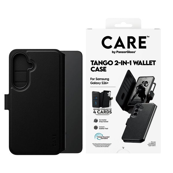 CARE by PanzerGlass Samsung Galaxy S26 Plus -kotelo Tango Two-in-One Wallet MagSafe Musta