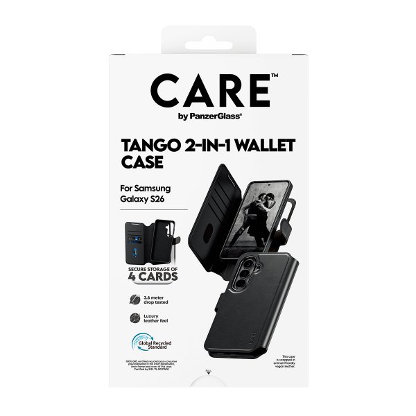 CARE by PanzerGlass Samsung Galaxy S26 -kotelo Tango Two-in-One Wallet MagSafe Musta