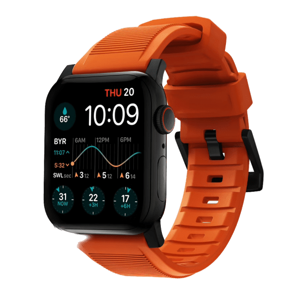 Nomad Apple Watch 44/45/46mm/Apple Watch Ultra -ranneke Rugged Band Black Hardware Ultra Orange