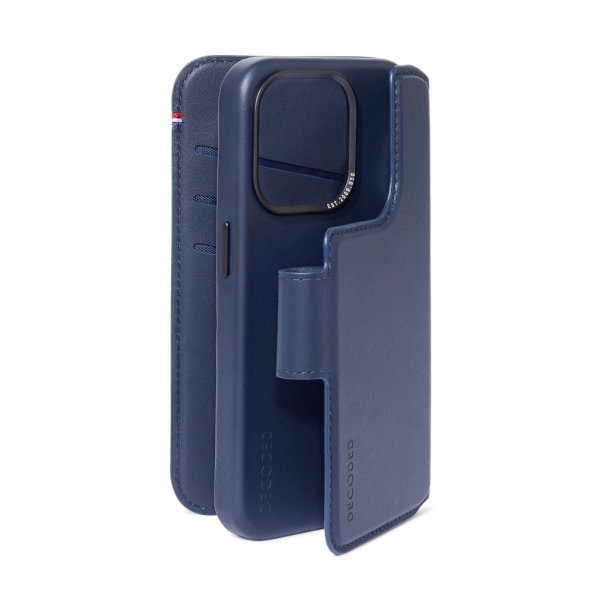 Decoded iPhone 15 Plus -kotelo, nahka, irrotettava lompakko, True Navy