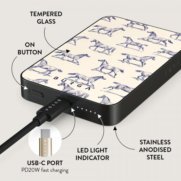 Burga Powerbank MagSafe 5000 mAh Derby Race Metallinharmaa
