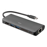 Deltaco-telakointiasema, USB-C, HDMI/RJ45/USB-C, musta
