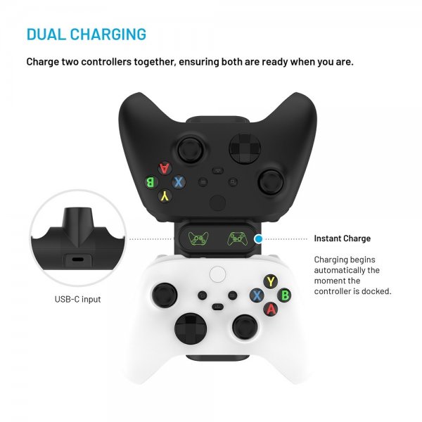 Kiinteä kaksoislataustelakka Xbox Series S-, X- ja One-ohjaimille, musta