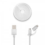 Usbepower DUO Micro-USB/Lightning-kaapeli 1,2 metriä, valkoinen