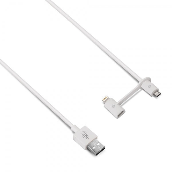 Usbepower DUO Micro-USB/Lightning-kaapeli 1,2 metriä, valkoinen