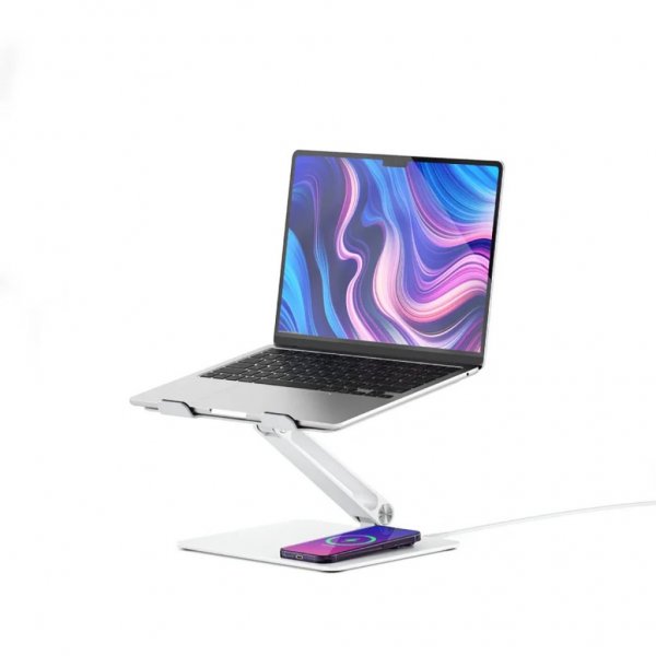 ALOGIC Elite Power -kannettavan tietokoneen teline langattomalla laturilla, valkoinen