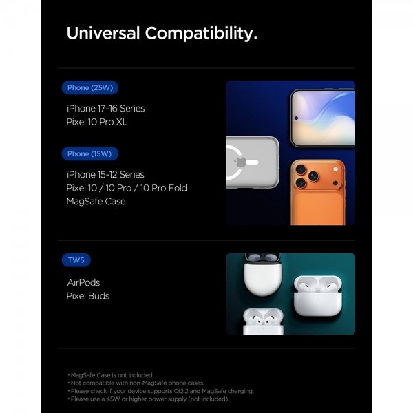 Spigen Essential 2-in-1 Taitettava Latausasema MagSafe Qi2 25W