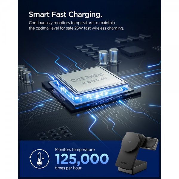 Spigen Essential 3-in-1 Taitettava Latausasema MagSafe Qi2 25W