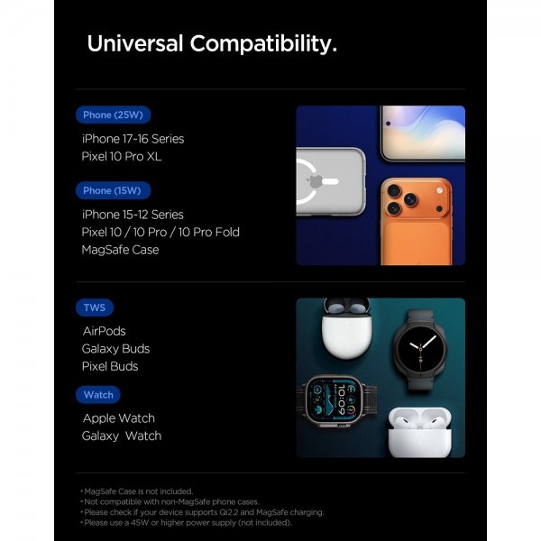 Spigen Essential 3-in-1 Taitettava Latausasema MagSafe Qi2 25W