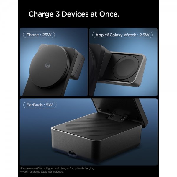 Spigen Essential 3-in-1 Taitettava Latausasema MagSafe Qi2 25W