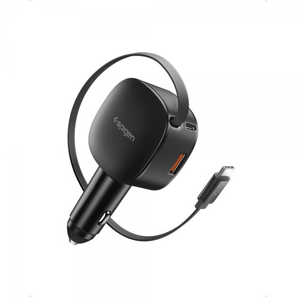 Spigen Essential-autolaturi sisäänrakennetulla kaapelilla, 60 W, musta