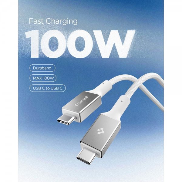 Spigen Essential Fabric USB-C/USB-C 100W 1.5m Valkoinen