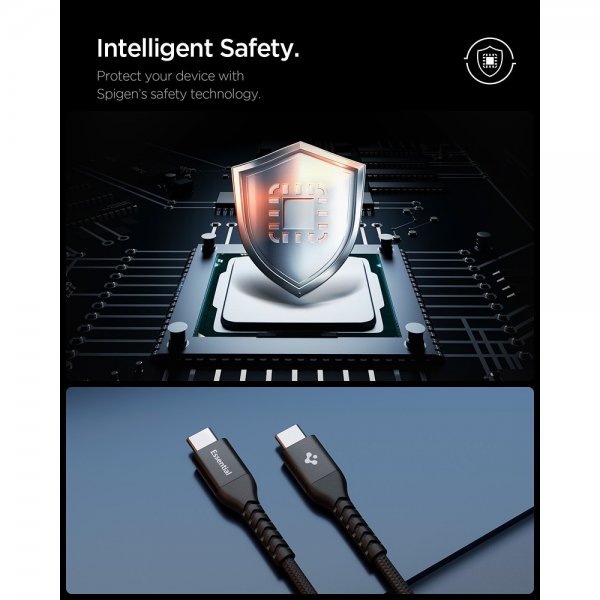 Spigen Essential -kaapeli kangas USB-C/USB-C 100W 1m musta