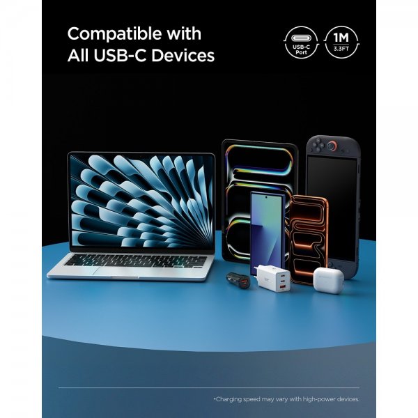 Spigen Essential -kaapeli kangas USB-C/USB-C 100W 1m musta