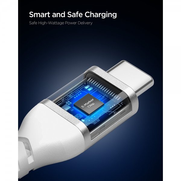 Spigen Essential Kabel Fabric USB-C/USB-C 100W 1m Valkoinen
