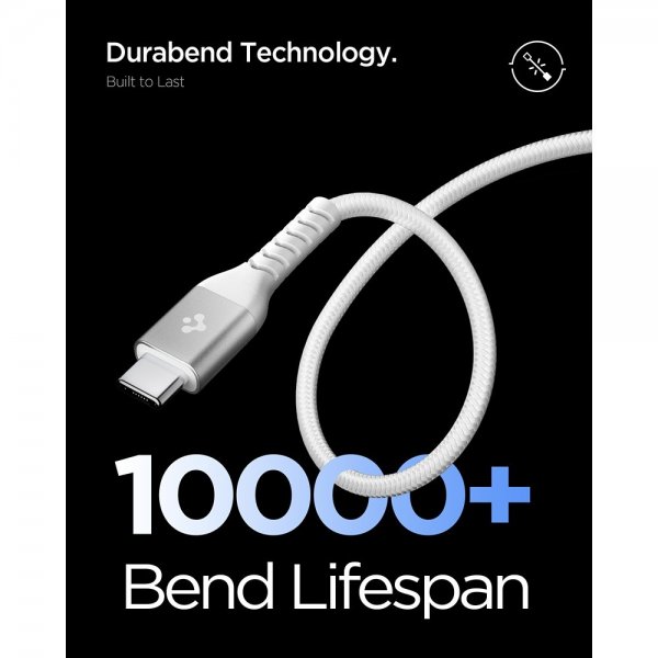 Spigen Essential Kabel Fabric USB-C/USB-C 100W 1m Valkoinen