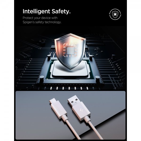Spigen Essential USB-A–USB-C 60W 2m johto, valkoinen