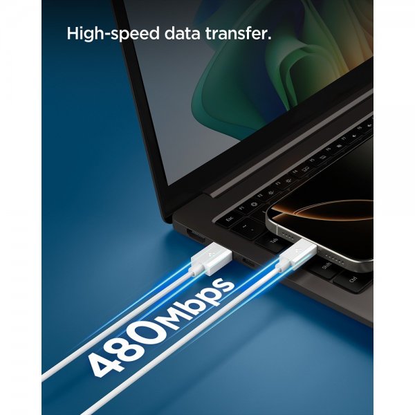 Spigen Essential USB-A–USB-C 60W 2m johto, valkoinen