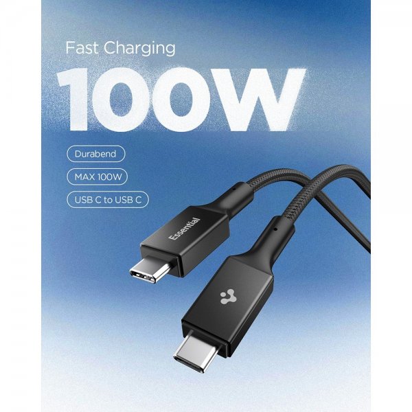 Spigen Essential USB-C–USB-C 100W 1m -kaapeli, musta