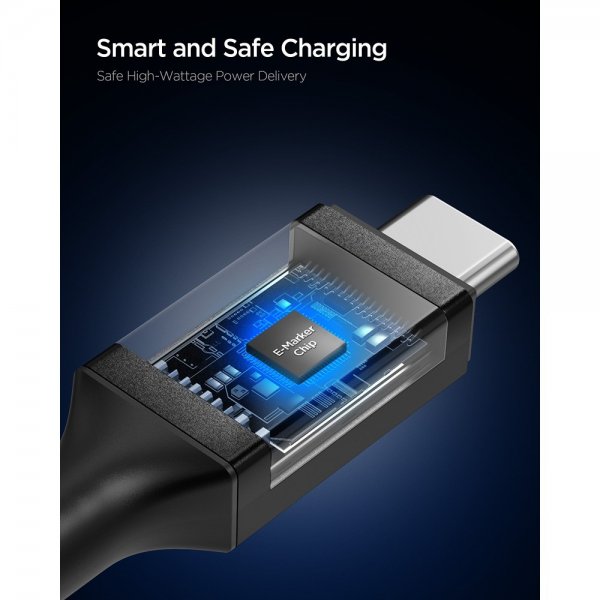 Spigen Essential USB-C–USB-C 100W 1m -kaapeli, musta