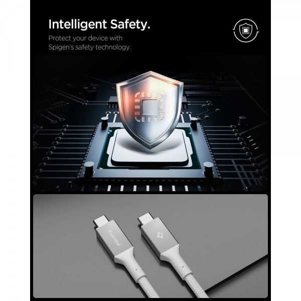 Spigen Essential -kaapeli USB-C-USB-C 100W 1m, valkoinen