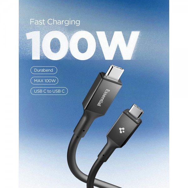 Spigen Essential -kaapeli USB-C–USB-C 100W 2m, musta