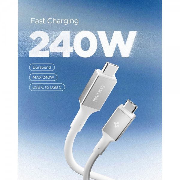 Spigen Essential USB-C–USB-C 240W -kaapeli, 1,2 m, valkoinen