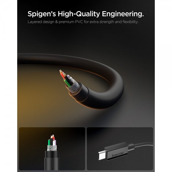 Spigen Essential -kaapeli USB-C–USB-C 60 W 1 m musta