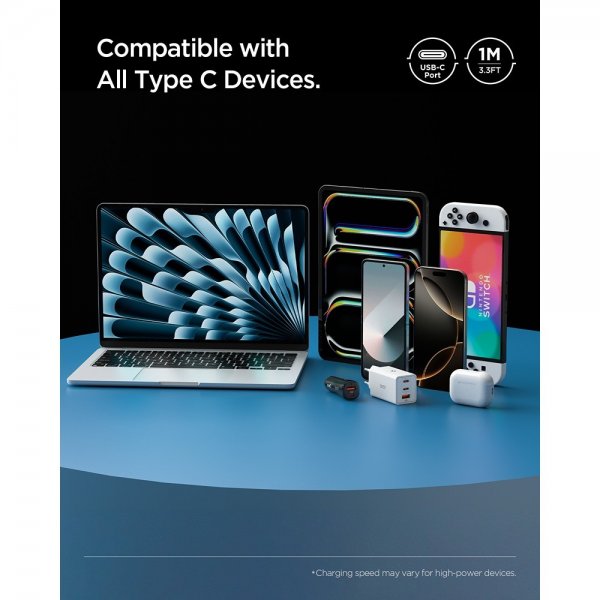 Spigen Essential -kaapeli USB-C–USB-C 60 W 1 m musta