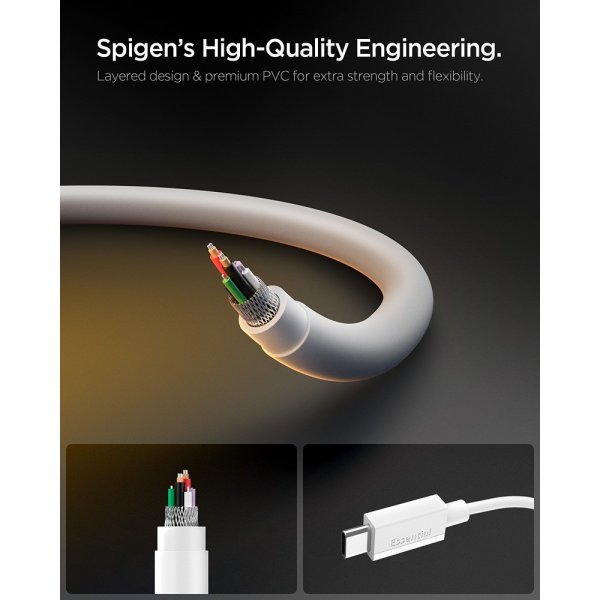 Spigen Essential USB-C–USB-C 60W 1m -kaapeli, valkoinen